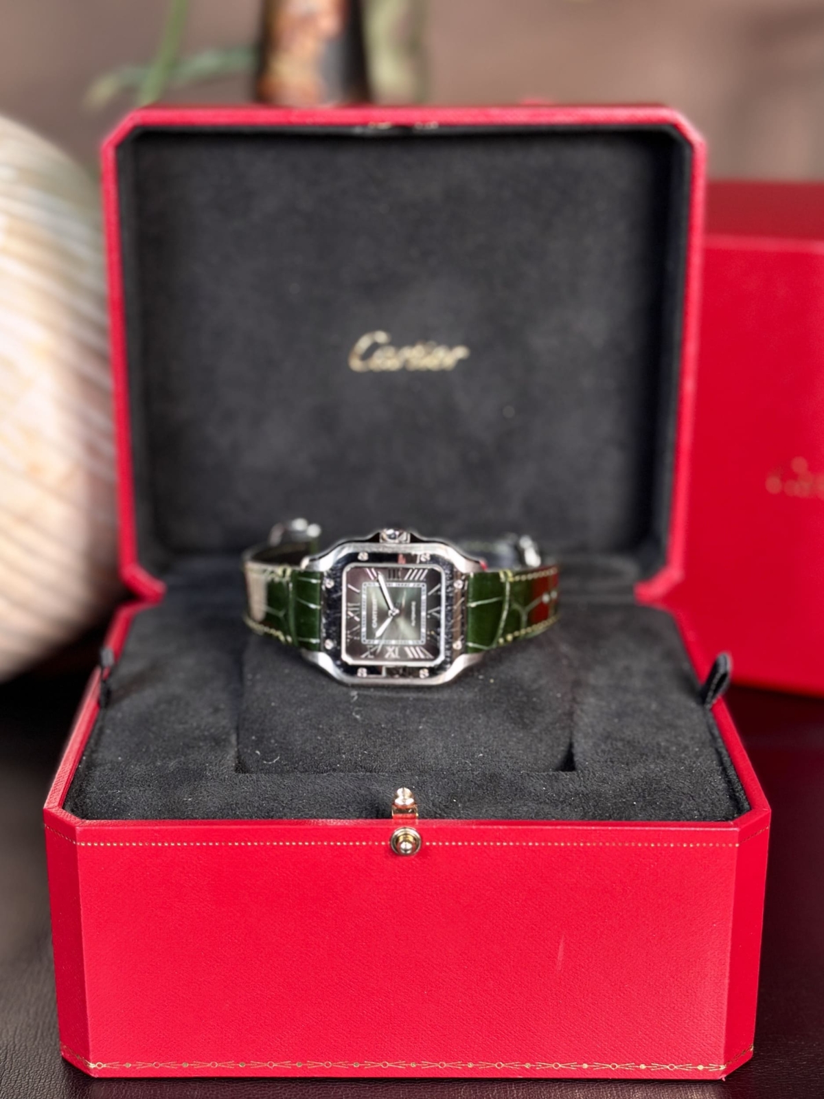 2024 Cartier Santos De Cartier Green Dial w/ Bracelet and Leather - Image 2