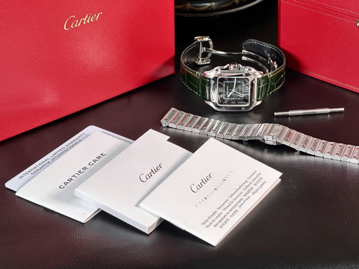 2024 Cartier Santos De Cartier Green Dial w/ Bracelet and Leather - Image 4