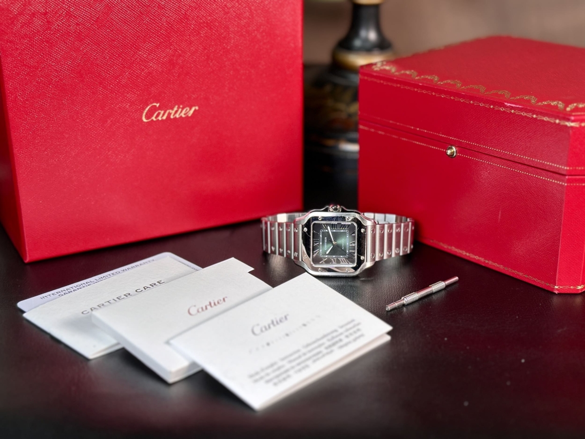 2024 Cartier Santos De Cartier Green Dial w/ Bracelet and Leather - Image 5